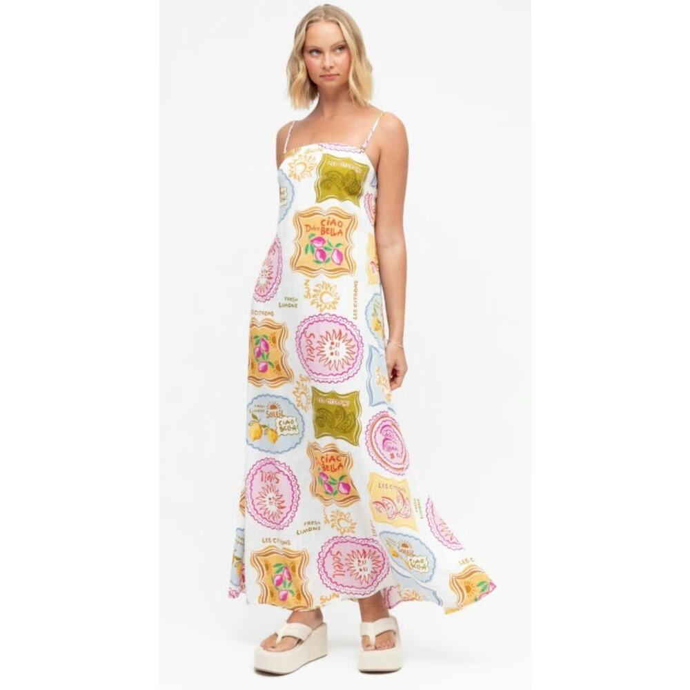 Paper Heart x Anthropologie Citron Amalfi Soleil Coastal Midi Dress XS